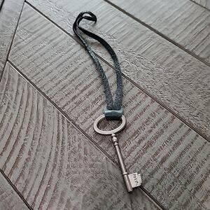 Fossil Metal Forest Green Leather Replacement Maddox Silver Bag Charm Fob VTG